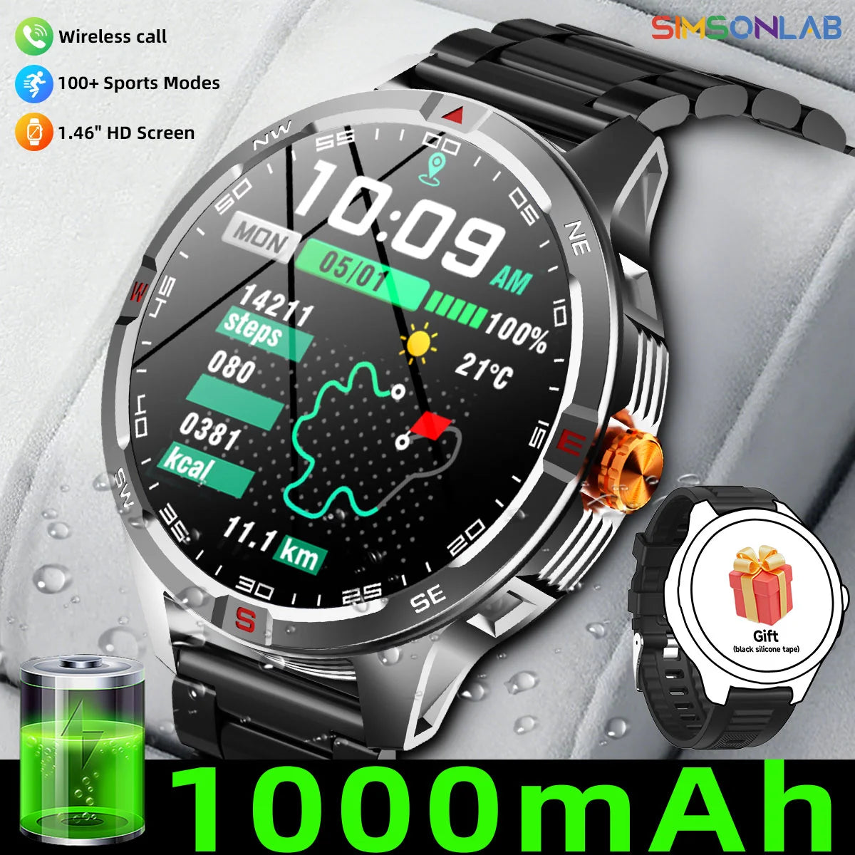 NEW 1000mAh Battery Smart Watch Wireless Call Answer